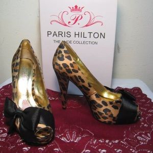 Paris Hilton leopard Peep toe heel pumps